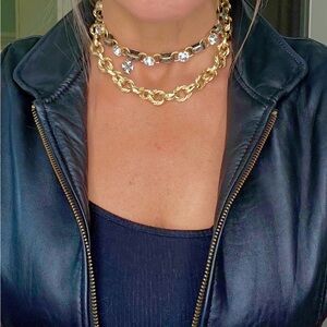 Gold and Silver Chain Swarovski Crystal Choker Necklace
